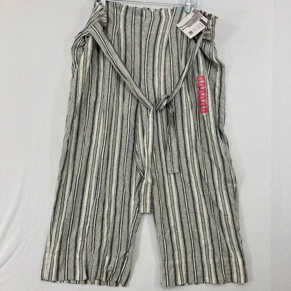 New Zac & Rachel size XXL‎ Wide Leg Striped Linen Blend Belted Cropped Pants - Picture 3 of 12